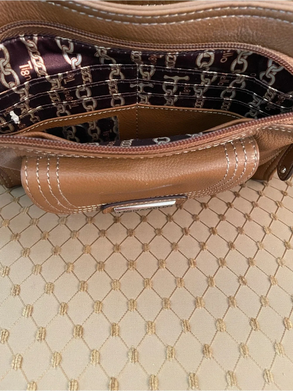 Tignanello Caramel Pebble Leather Shoulder Bag